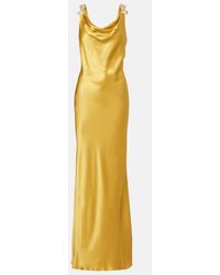 Versace - Safety Pin Embellished Silk Satin Gown - Lyst