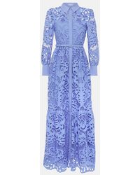 Self-Portrait - Belted Cotton Lace Maxi Dress - Lyst