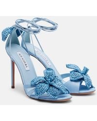 Aquazzura - Calypso Leather-Trimmed Raffia Sandals - Lyst