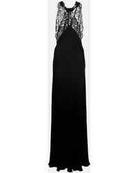 Saint Laurent - Robe Aus Seiden-Charmeuse Mit Spitze - Lyst
