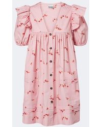 Ganni - Floral Ruffled Cotton-Blend Poplin Minidress - Lyst