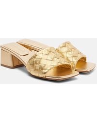 Bottega Veneta - Parco Intrecciato Metallic Leather Mules - Lyst