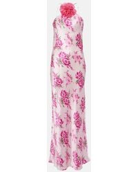 Rodarte - Floral-applique Silk Maxi Dress - Lyst
