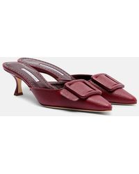 Manolo Blahnik - Maysale 50 Snake-Effect Leather Mules - Lyst