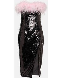 Self-Portrait - Feather-trimmed Sequined Midi Dress - Lyst