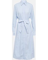 Polo Ralph Lauren - Robe-chemise Midi En Lin Et Coton Mélangés À Rayures Et À Ceinture - Lyst