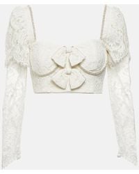 Self-Portrait - Embellished Corded Lace Crop Top - Lyst