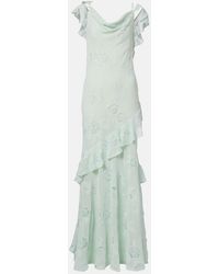 Self-Portrait - Embroidered Ruffled Georgette Maxi Dress - Lyst