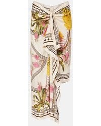 Blumarine - Asymmetric Draped Printed Twill Midi Skirt - Lyst