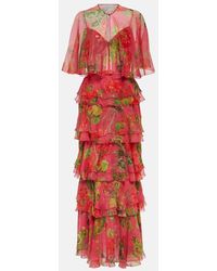 Oscar de la Renta - Tiered Ruffled Floral-print Silk-chiffon Gown - Lyst