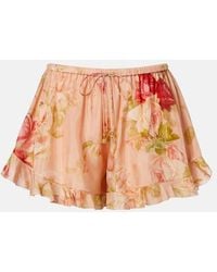 Zimmermann - Roselight Floral Ruffled Silk Shorts - Lyst