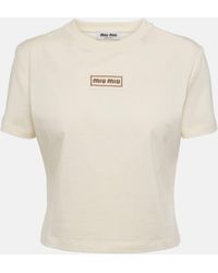 Miu Miu - Logo Cropped Cotton Jersey T-shirt - Lyst