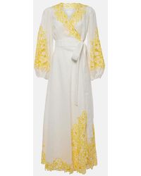 Zimmermann - Golden Broderie Anglaise Linen Wrap Dress - Lyst
