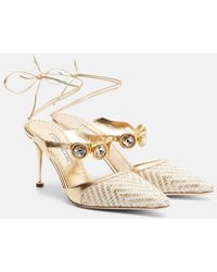 Manolo Blahnik - Soria Embellished Leather-Trimmed Pumps - Lyst