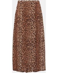 RIXO London - Georgia Leopard-print Silk Midi Skirt - Lyst