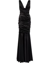 Dolce & Gabbana Ruched Silk-blend Satin Gown - Black
