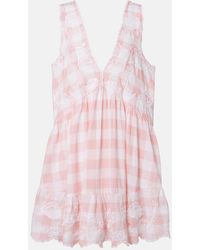 Juliet Dunn - Broderie Anglaise Checked Cotton Poplin Minidress - Lyst