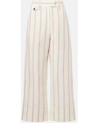 Brunello Cucinelli - Cropped Striped Linen And Cotton-Blend Wide-Leg Pants - Lyst