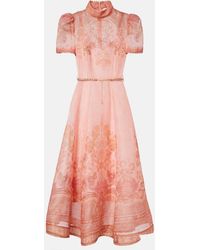 Zimmermann - Belted Paisley Linen And Silk Midi Dress - Lyst