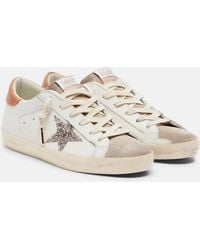Golden Goose - Super-Star Glitter Leather Sneakers - Lyst