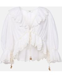 Chloé - Broderie Anglaise Ruffled Cotton Blouse - Lyst