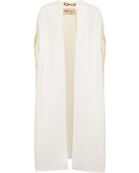 Valentino Embellished Wool And Cashmere-blend Turtleneck Cape in White Womens Clothing Coats Capes 