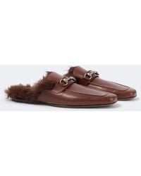 Gucci - Horsebit Shearling-Lined Leather Mules - Lyst