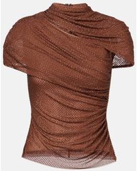 Self-Portrait - Crystal-Embellished Draped Mesh Top - Lyst