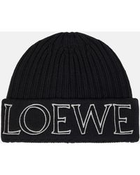 Loewe - Gorro de lana acanalado con logo - Lyst