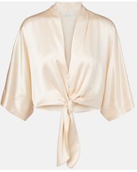 The Sei - Cropped Silk Satin Wrap Blouse - Lyst