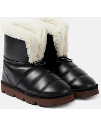 Brunello Cucinelli - Leather Boot With Shearling Lining And Shiny Details - Lyst