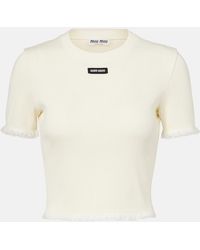 Miu Miu - Camiseta Cropped De Algodon Con Encaje - Lyst