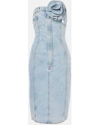 Area - Floral-Applique Denim Midi Dress - Lyst