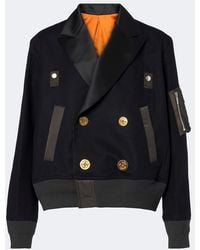 Sacai - Paneled Wool Flannel And Twill Jacket - Lyst