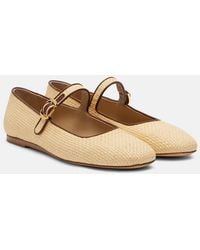 Le Monde Beryl - Leather-Trimmed Raffia Mary Jane Flats - Lyst