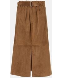 Brunello Cucinelli - Suede Midi Skirt - Lyst
