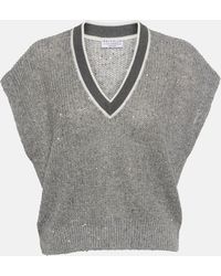 Brunello Cucinelli - Linen-blend Sweater Vest - Lyst