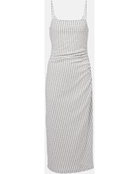Vince - Checked Ruched Midi Dress - Lyst
