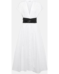 Alaïa - Belted Cotton Poplin Midi Dress - Lyst