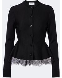 McQueen - Lace-Trimmed Peplum Cardigan - Lyst