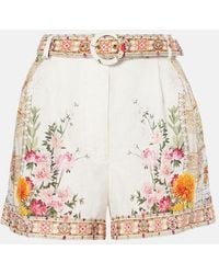 CAMILLA - Floral High-Rise Belted Linen Shorts - Lyst
