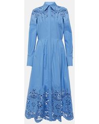 Valentino - Broderie Anglaise Cotton Midi Dress - Lyst