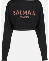 Balmain - Cropped Jacquard Wool-blend Sweater - Lyst