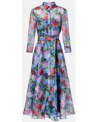 Carolina Herrera - Floral Silk Organza Shirt Dress - Lyst