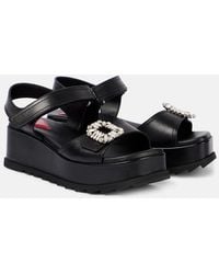 Roger Vivier - Slidy Viv' Embellished Leather Wedge Sandals - Lyst