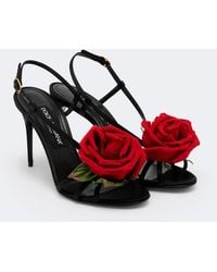 Dolce & Gabbana - Floral-Applique Satin Slingback Sandals - Lyst