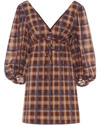 STAUD Exklusiv bei Mytheresa – Kariertes Minikleid Keshi - Braun