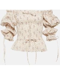 Polo Ralph Lauren - Top en coton a encolure bardot et fleurs - Lyst