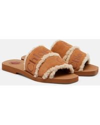 Chloé - Mules Woody En Daim A Logo - Lyst