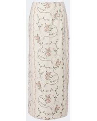 Agua Bendita - Lirica Floral Embroidered Linen Maxi Skirt - Lyst